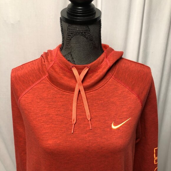Nike Dri Fit Hoodie Womens Size Large Just Do It Orange Pullover Sweatshirt - Picture 2 of 8